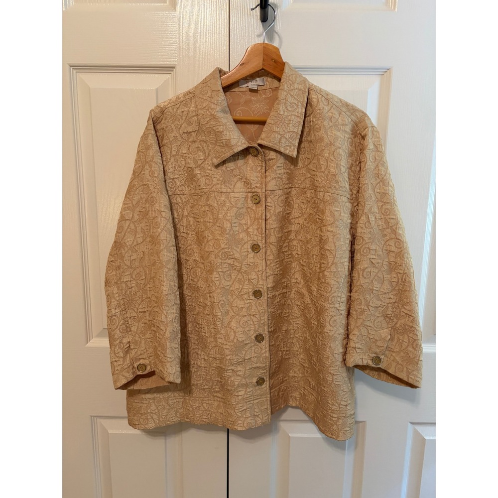 Erin by Erin London Women 2X Beige Floral Jacquard Button Front Jacket Blazer